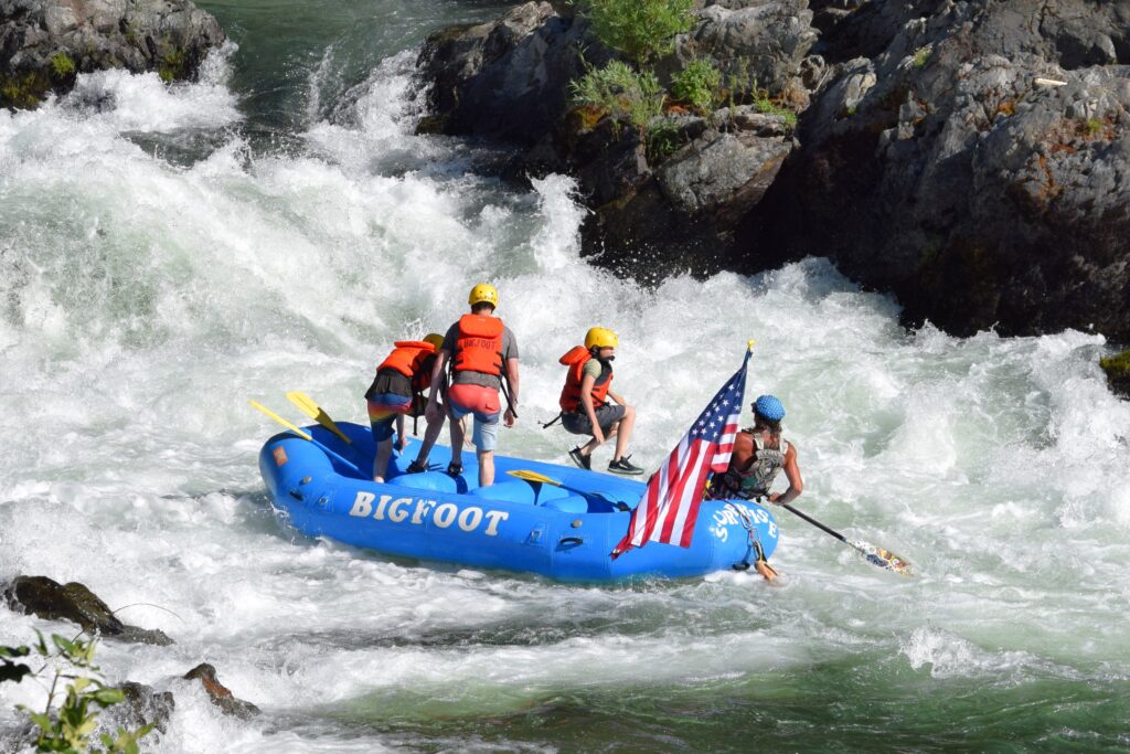 Group standing on a inflatable raft