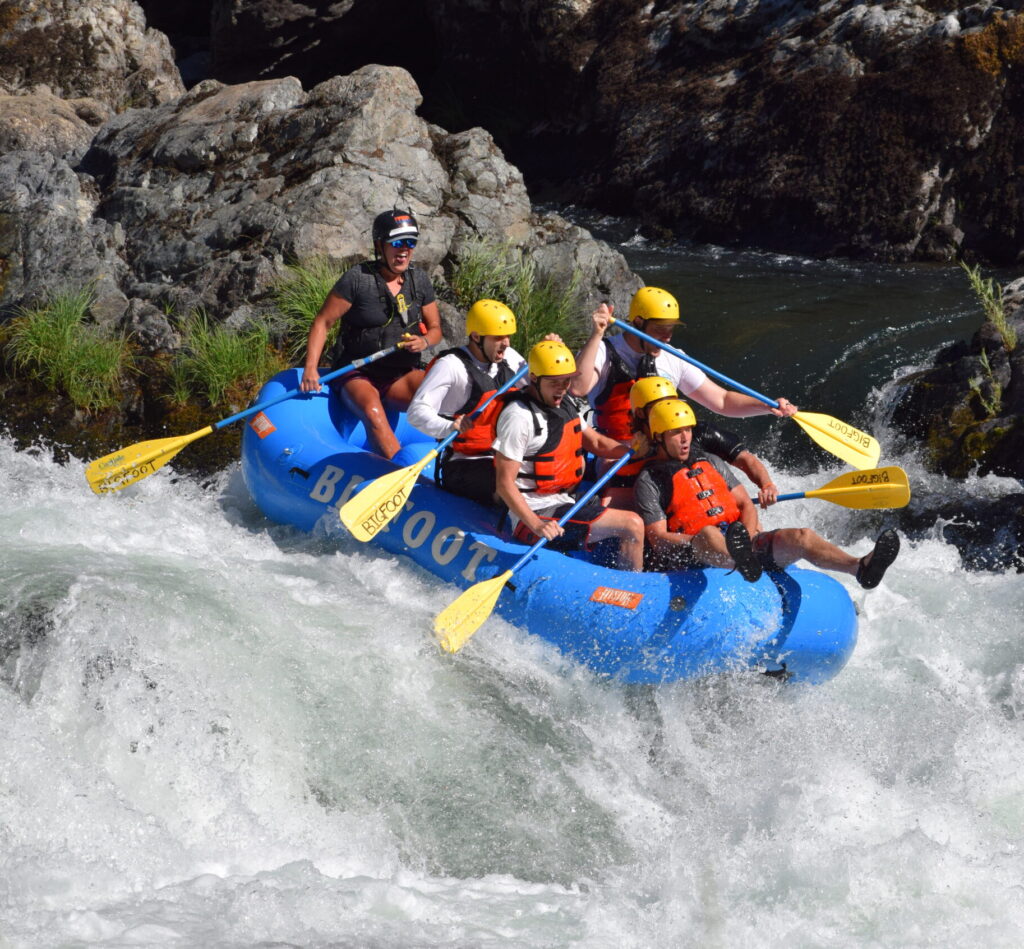 Rafting down a waterfall